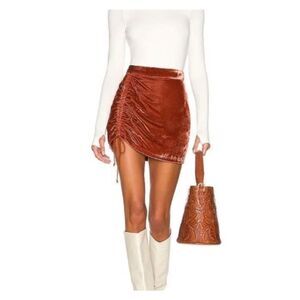 Free People Vivienne Velvet Orange skirt 8 crushed velvet rust orange